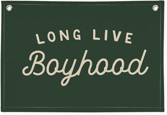 Olive Green Long Live Boyhood Banner Boy Room Decor,Nursery Playroom Wall Decor for Bedroom Living Room Dorm Toddler Decorations Teen Boy Room Decor Kid Banner Wall Hanging Flag Linen 30x20