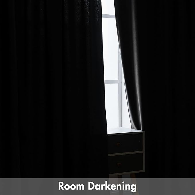 MIULEE Black Velvet Curtains Thermal Insulated Blackout Halloween Curtain Drapes for Bedroom Living Room Darkening 90 Inches Long Curtains Panels Rod Pocket Set of 2