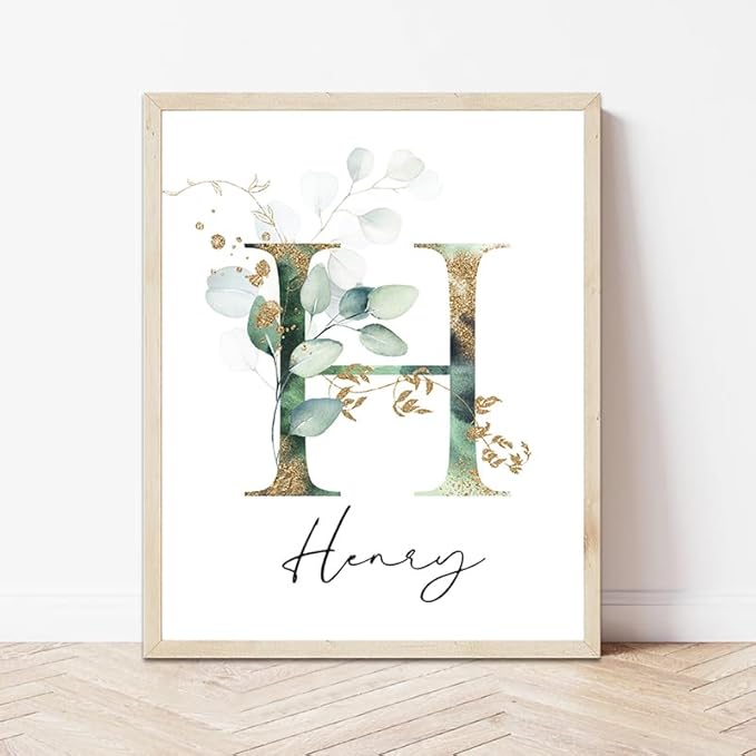 Personalized Eucalyptus Wooden Name Sign, Floral Monogram Nursery Decor, Boho Wildflower Pattern, Baby Gift/16