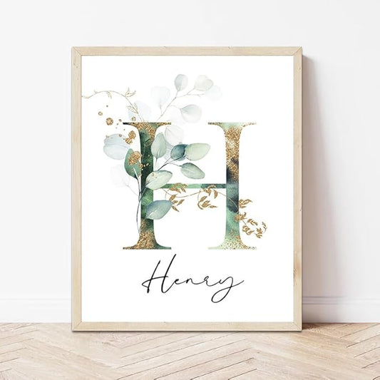Personalized Eucalyptus Wooden Name Sign, Floral Monogram Nursery Decor, Boho Wildflower Pattern, Baby Gift/16