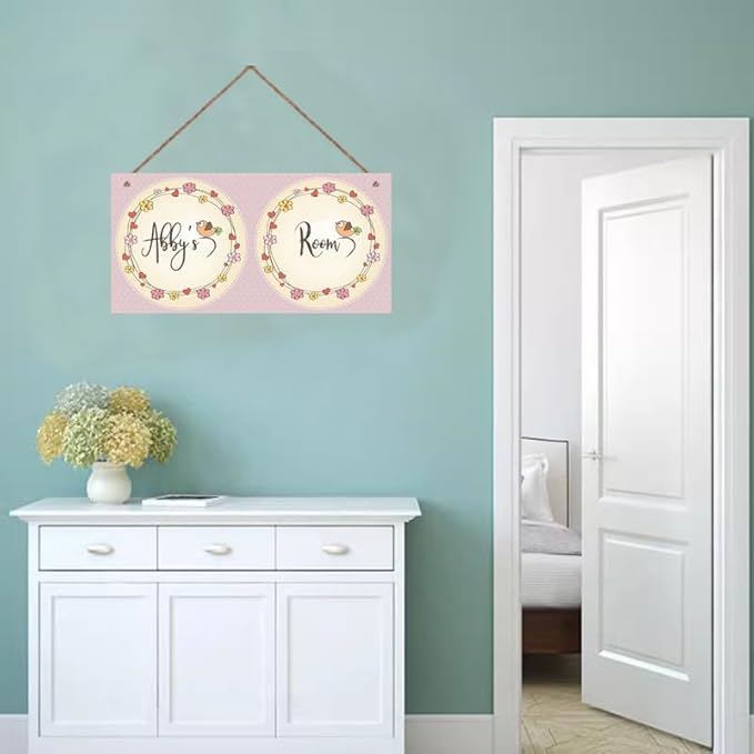 Personalized Sign, Flowers Sign, Cute Bird Wall Art Decor Custom Name Door Sign for Kids Room Floral Nursery Art Plate For Boys Room Girls Bedroom Little Man Cave