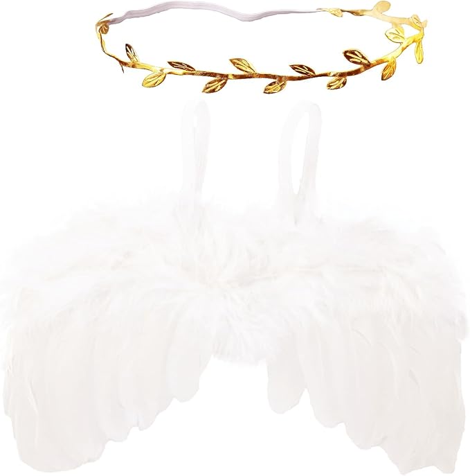 Nishine 2 PACK White Newborn Fuzzy Feather Angel Wings + Headband Set for Baby Cosplay Girls Costume Photography