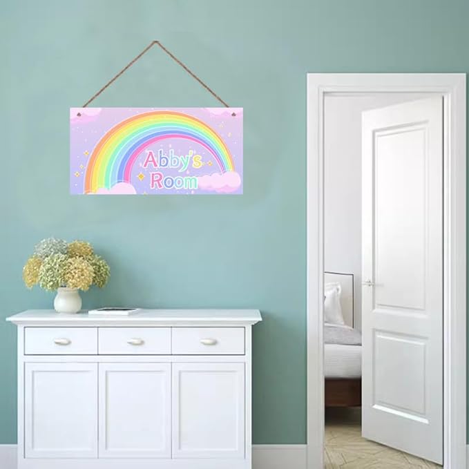 Personalized Cartoon Rianbow Sign For Kids Room Door Sign Custom Name Boys Room Girls Bedroom Decor Wall Art Toddler Nursery Wood Plaque For Little Man Cave