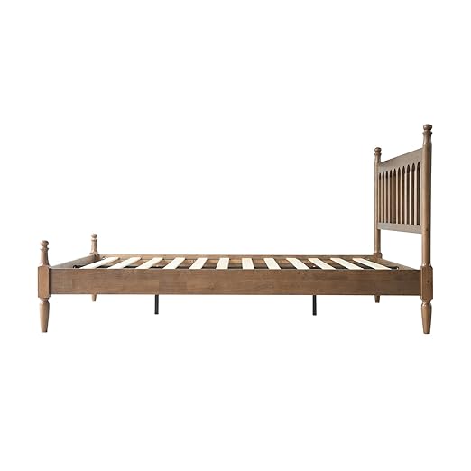 King Size Solid Wood Platform Bed Frame with Headboard & Footboard, 12 Sturdy Slatted Base, Metal Legs, No Box Spring Needed, Anti-Slip & Noise-Free, Easy Assembly, Barnwood Finish, WCK-30