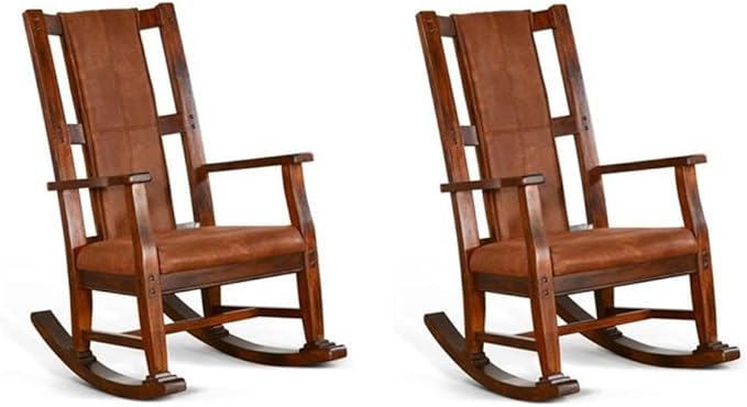 Pemberly Row Set of 2 Farmhouse Mahogany Wood Rocking Chair in Dark Chocolate