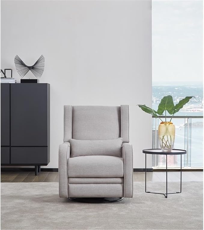Pemberly Row Premium Fabric Glider Manual Recliner Nursery Rocking Chair for Living Room, Kids Room, Rocker Swivel Recliner with USB Port in Gray