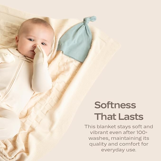 MON CHOU Knit Baby Blanket for Boys & Girls - Luxuriously Soft Pima Cotton for Crib, Nursery, or Stroller - Lightweight, Breathable Organic Cotton Baby Blanket - 30” x 37” (Ivory)