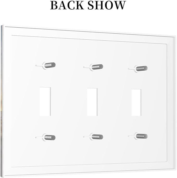 Sun Beach Grass Ocean Landscape Triple Toggle Light Switch Cover 3 Gang Wall Plate Decorative Farmhouse Western Brown Barn Door Electrical Facplate for Bathroom Kitchen Home 6.7" x 4.8"