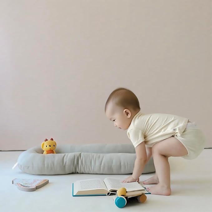 Baby Lounger for Newborn - Snuggle Cozy Me Lounger | Breathable Soft Cotton, 0-24 Months Portable Playtime Baby Nest, Newborn Baby Essentials Gifts- Blue (1 Lounger + 1 Cover)