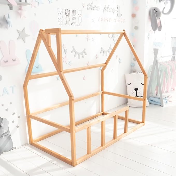 BUSY WOOD Toddler Floor Bed Frame - Montessori Floor Bed for Toddlers - Bed Frames Montessori - Kids Floor Bed- House Bed Frame - Twin Floor Bed Toddler, Queen, Full, Small, King (Model 1)