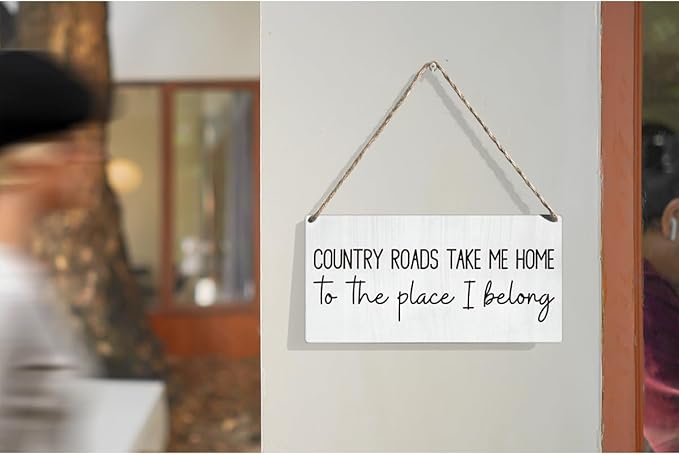 Vintage Country Roads Take Me Home Wall Sign Decor for Home Living Room Farmhouse Country Sign with Wood Wall Art Decor 12 × 6 Inch