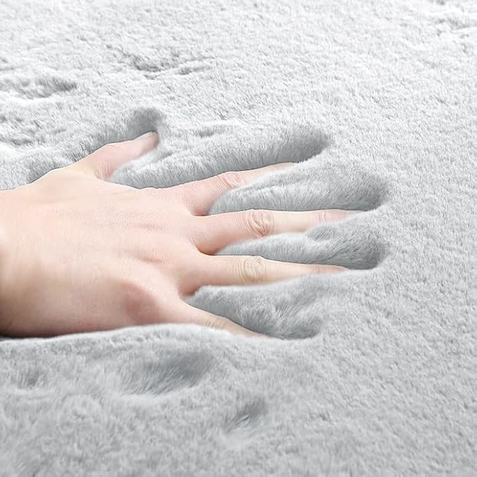Grey Fluffy Faux Rabbit Washable Furry Fur Area Rugs for Bedroom Large Fuzzy Rug for Living Room Nursery Runner Rugs for Hallway 2x8 Rectangle Rug