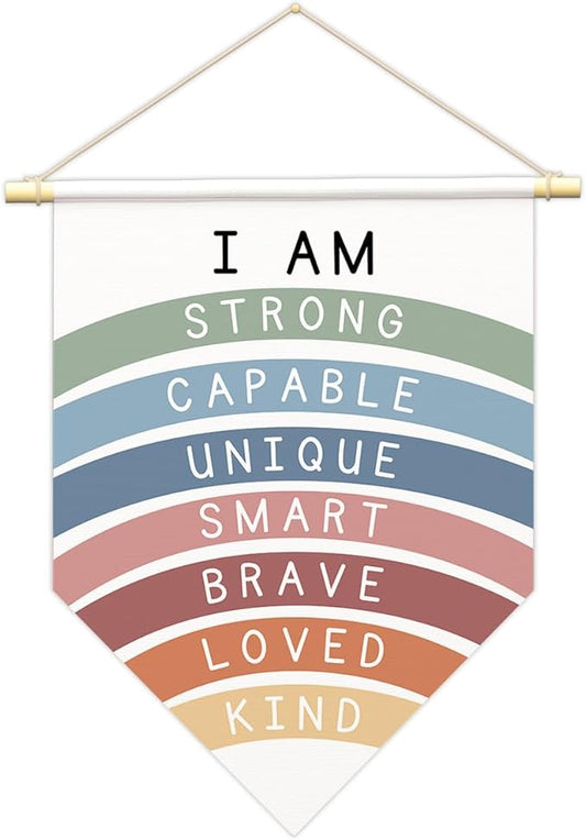 Positive Affirmations Wall Art for Kids,I Am Enough,Rainbow Inspirational Classroom Decor, I Am Kind Smart Brave Loved Nursery Banner, Bedroom Hanging Sign,Nursery Motivational School Wall Decor-B08