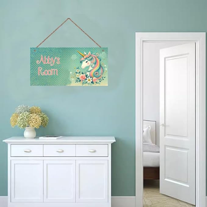 Personalized Sign Multicolour Unicorn Decor For Girls Room and Baby Nursery Kids Bedroom Custom Name Wood Plaque Hanging Plate Wall Art Decor