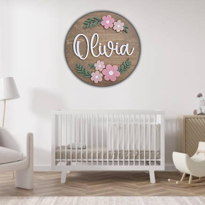 Personalized Wooden Name Sign - Custom Baby Name Signs for Nursery & Kids Room, Baby Announcement Sign, Wall Name Signs Personalized, Round Wooden Letters for Nursery Decor (Design 2)