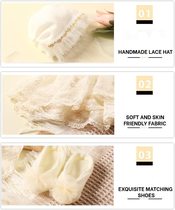Ylsteed Newborn Photography Props - Lace Romper with Headband, Infant Photo Shoot Outfit for Girls - Dress, Hat, and Shoes Included
