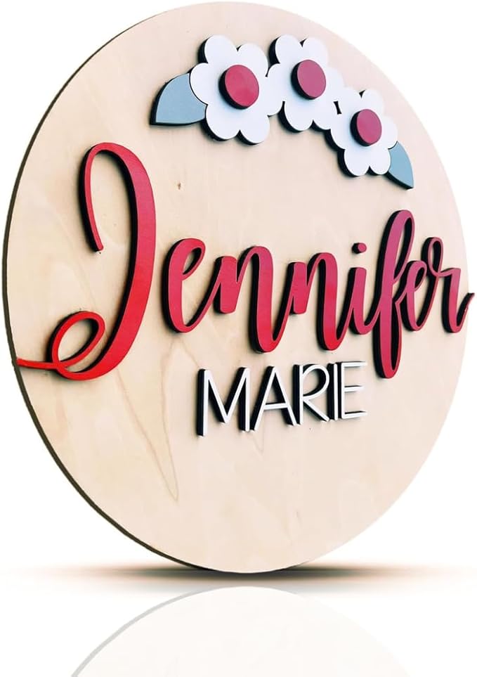 Personalized Wooden Name Sign - Custom Baby Name Signs for Nursery & Kids Room Decor - Baby Announcement Sign - Name Wall Art - Wooden Letters for Wall - Custom Round Nursery Name Sign (Design 5)