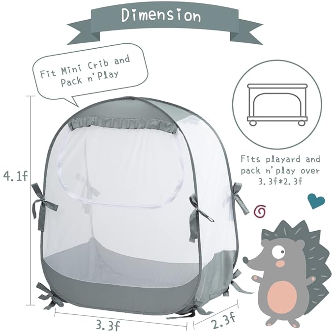 Baby Pack N Play Tent, Safety Tent to Keep Baby from Climbing Out, Baby Crib Canopy for Pack N Play, Mini Cribs & Playpens, Pop Up Design & See-Through Mesh