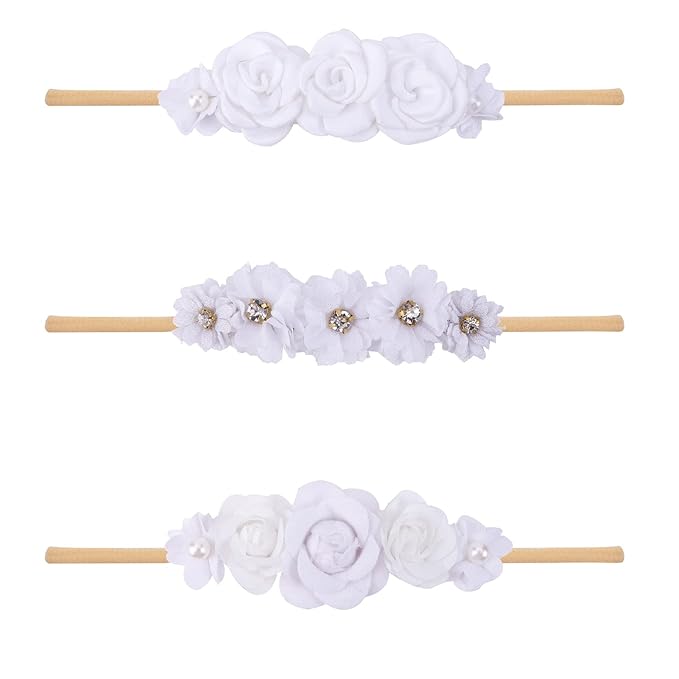 Baby Girl Floral Headband Nylon Flower Crown Elastic Hairband 3pcs Hair Accessories Gift for Girls，stretchy size 3pcs/set