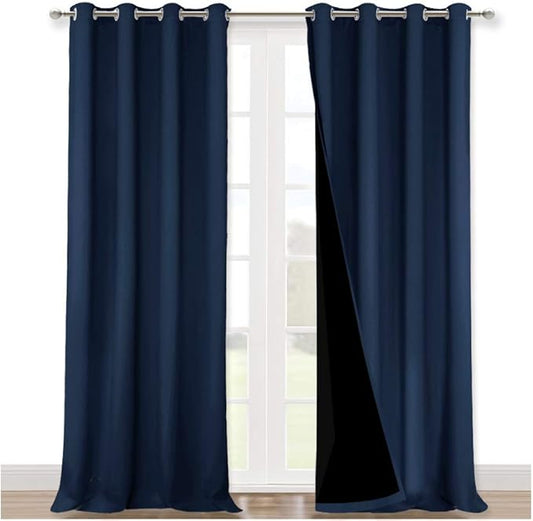 NICETOWN Full Shading Curtains 90 inches Long 2 Panels Set for Windows, Super Heavy-Duty Black Lined Blackout Curtains for Bedroom, Privacy Assured Window Treatment (Navy Blue, 52 inches W)
