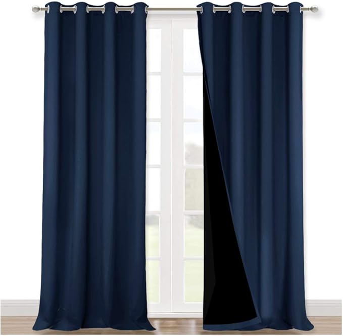 NICETOWN 100% Blackout Blinds, Set of 2, 46" x 102", Navy, Laundry Room Decor Window Treatment Curtains for Large Patio Sliding Door, Thermal Insulated Curtains for Bedroom
