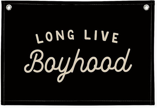 Long Live Boyhood Banner Boy Room Decor, Black Banner Flag Nursery Playroom Wall Decor for Bedroom Living Room Dorm Toddler Decorations Teen Boy Room Decor for kid banner Wall Hanging Linen Flag 30x20