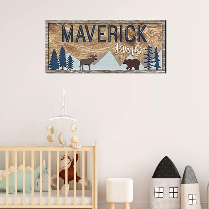 Custom name sign for nursery, Woodland nursery theme, Forest Wooden signs, Personalized Baby name sign, Kids room decor for boys, Kid room wall decorations, baby shower