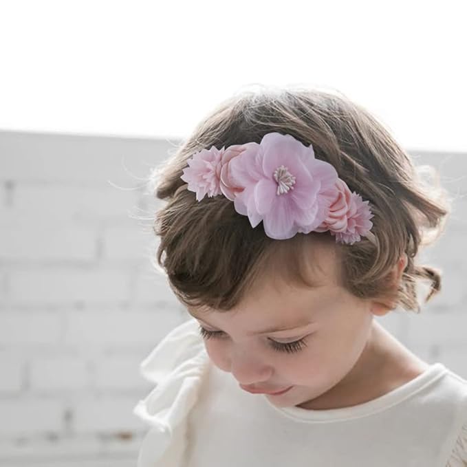 Baby Girl Floral Headband Nylon Flower Crown Elastic Hairband 3pcs Hair Accessories Gift for Girls，stretchy size 3pcs/set