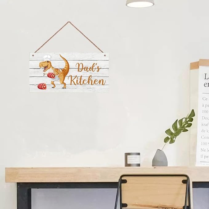 Personalized Mother's Kitchen Sign Funny Dinosaur Chef Custom Name Door Wall Decor, Wall Decoration Father's Kitchen Sign For Parents Grandparents