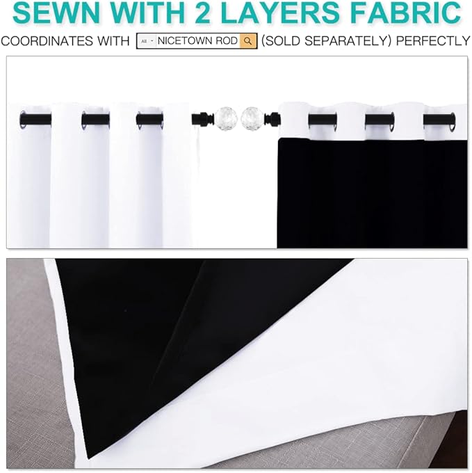 NICETOWN White 100% Blackout Curtains 45 inches Long, 2 Thick Layers Completely Blackout Window Treatment Thermal Insulated Lined Drapes for Small Window (1 Pair, 42 inches Width Each Panel)