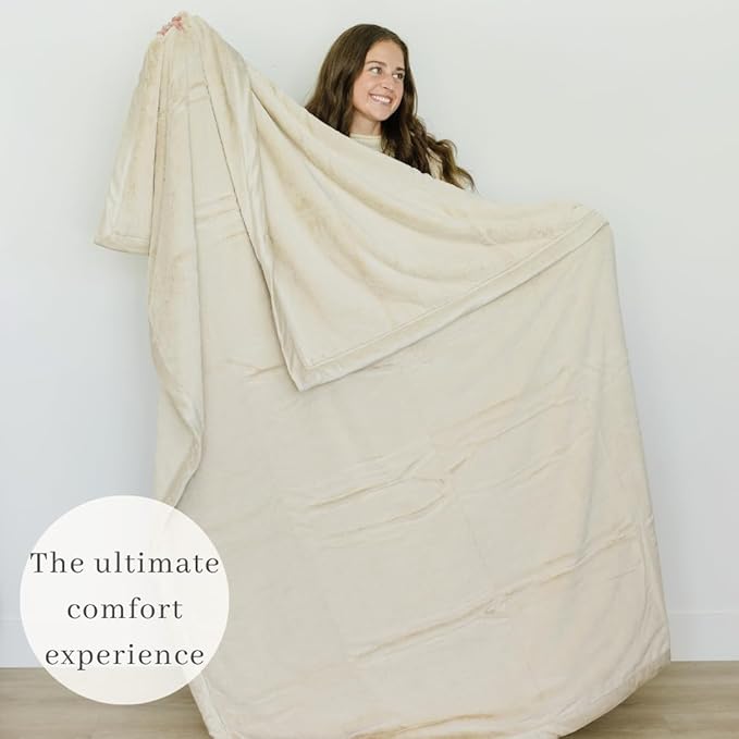 SARANONI Oversized Luxury Blanket | Breathable Super Soft, Lush, Plush Comfy Blankets for Adults | Ivory - X-Large 60” x 80”