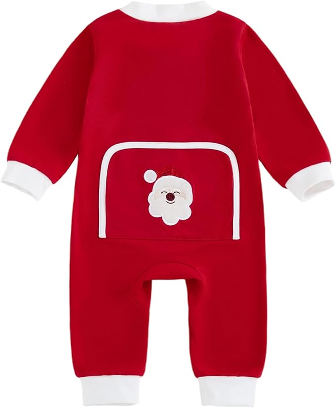 Merqwadd Baby Christmas Outfit Boy Girl Santa Cookies Zipper Onesie Infant Christmas Romper Jumpsuit