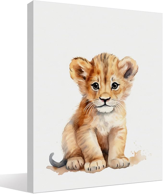 Woodland Nursery Decor, Baby Room Decor, Lion Wall Art Decorations For Safari Nursery Kids Toddler Boy Girl Room Playroom, Animal Wall Art Prints Poster 11x14 Inches Framed