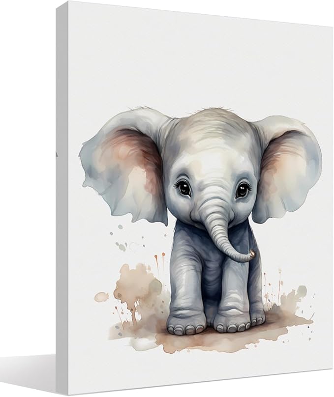 Woodland Nursery Decor, Baby Room Decor, Elephant Wall Art Decorations For Safari Nursery Kids Toddler Boy Girl Room Playroom, Animal Wall Art Prints Poster 11x14 Inches Framed