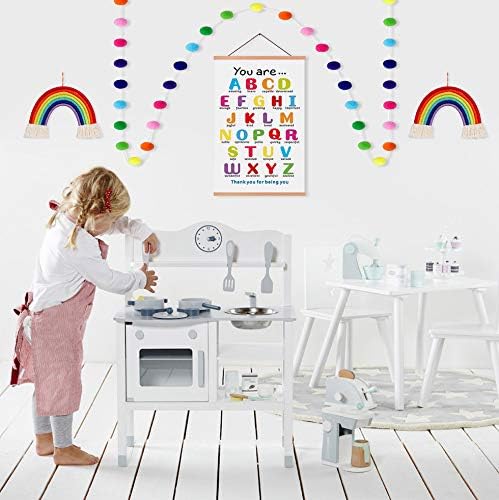 KAIRNE Colorful ABC Alphabet Art Print With Wood Magnetic Poster Hanger Frame , 28X45CM You Are Amazing Positive Affirmation Words Canvas Wall Art For Home School Classroom Room Decor