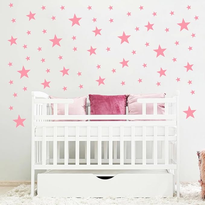 Peel and Stick Baby Pink Star Wall Decals – 155 pcs, Reusable & Removable for Easy Room Decor, Perfect for Kids' Bedrooms and Nurseries
