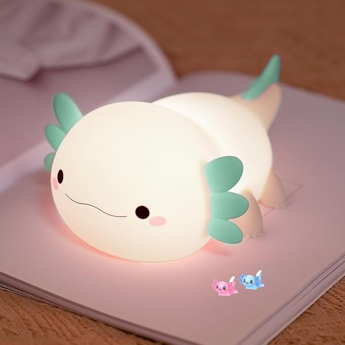 Cute Axolotl Night Light for Kids Bedroom, Animal Silicone Nursery Night Lamp Touch Control Nightlights USB Rechargeable Bedside Lamp for Baby Children Toddlers Girls Gift