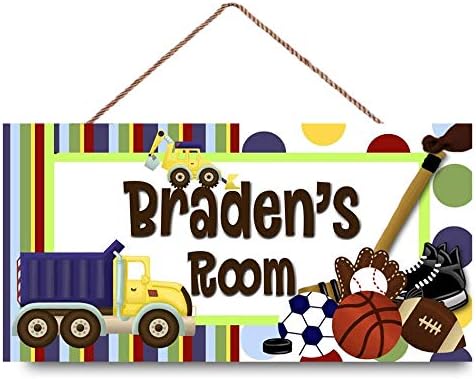 Trucks and Sports Football And Basketball Rugby Boys Bedroom Personalized Name Sign Wall Art Door Custom Wooden Plaque Sign