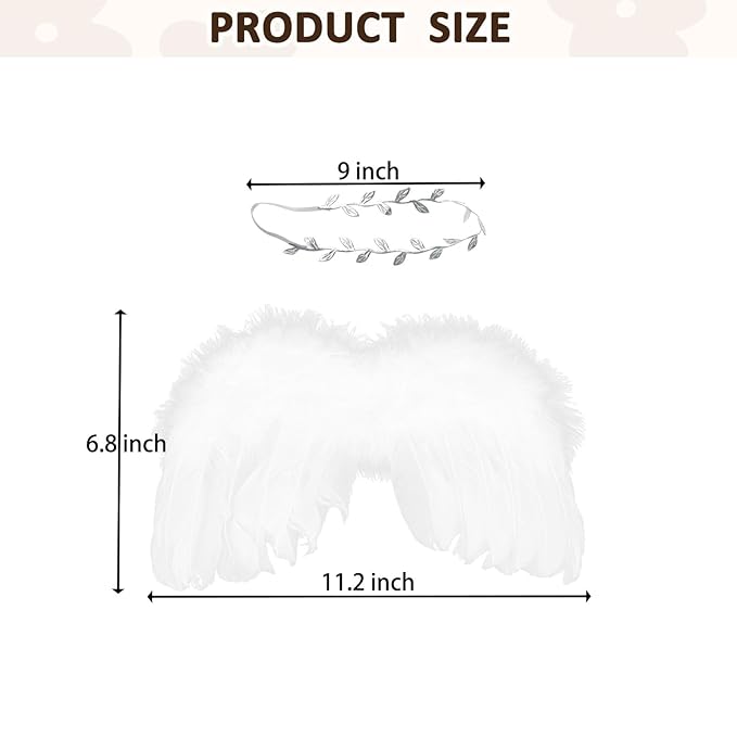 White Angel Wings With Leaf Headband For Newborn Infant Photography Props Soft Feather Wings For Kids Photo Outfits Baby Girls Costume(Color A, One Size)