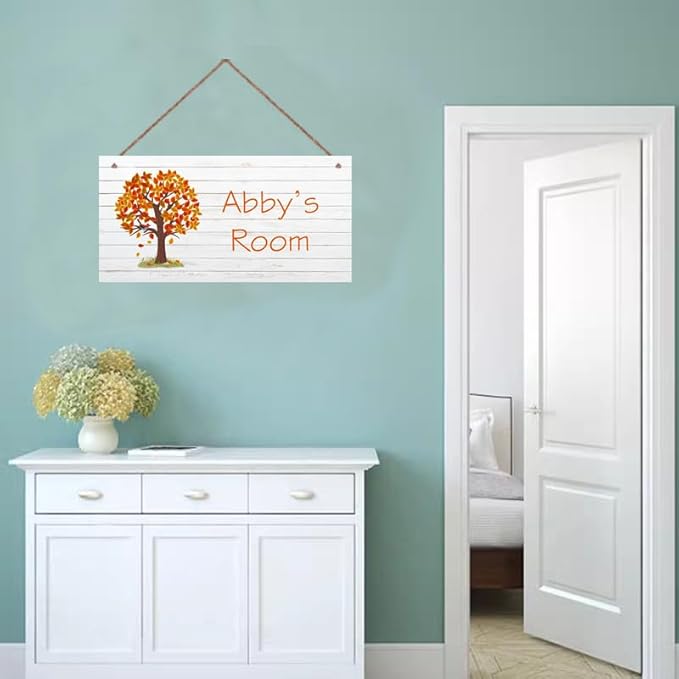 Personalized Sign Tree Wall Art Decor For Kids Room Custom Name Leaves Door Décor For Little Man Cave, Nursery Art Plate For Boys Room Girls Bedroom