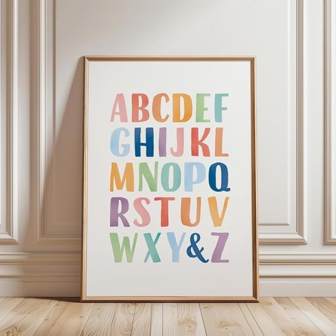 OZCONO Rainbow Alphabet and Numbers Poster for Kids, Educational Wall Art,Classroom Decor, Montessori Teaching, Toddler Learning (Unframed) (12x18)