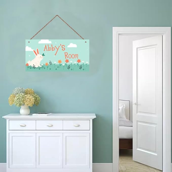 Personalized Rabbit Sign Cute Cartoon Art Wall Hanging Plaque Sign Magic Unicorn Plate For Girls Room Decor For Nursery Bedroom Home Art Décor For Kids Room