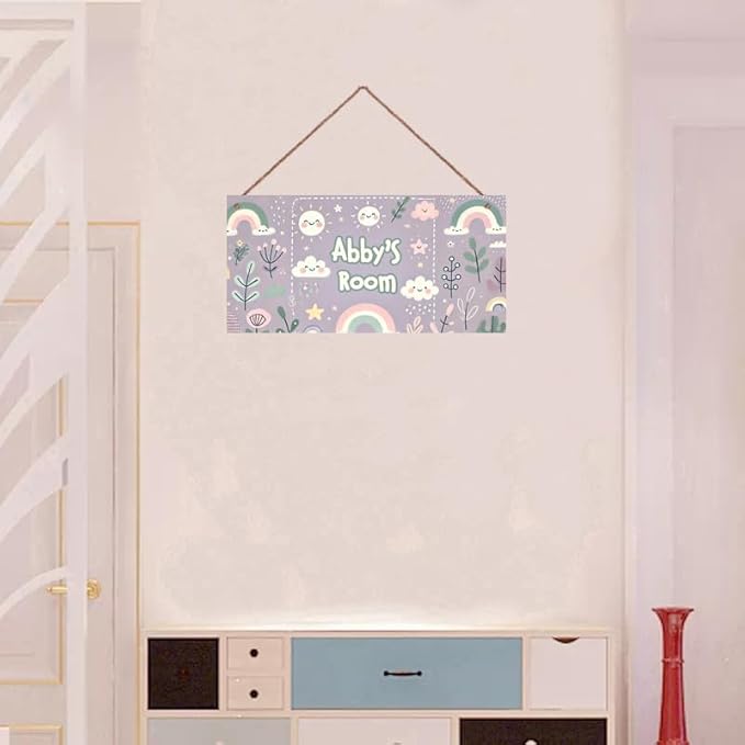 Personalized Name's Sweet Cloud Sky Room Door Sign Rainbow Decor For Nursery Kid's Children's Girls Bedroom Decor Wood Door Plaque Sign