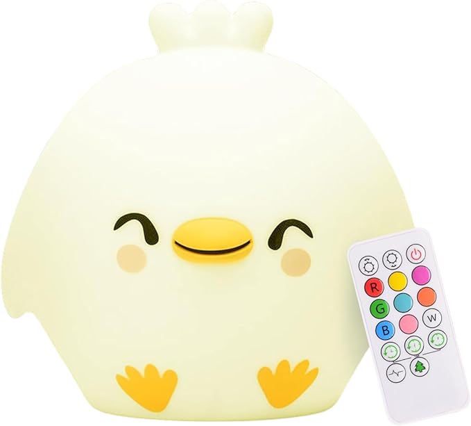 Lumipets Clara The Chick Squishy Silicone Night Light for Kids | Cute Night Light with Remote & Touch Control for Baby & Toddler Bedrooms | Color Changing Portable Animal Nightlight | Soft Mood Lamp