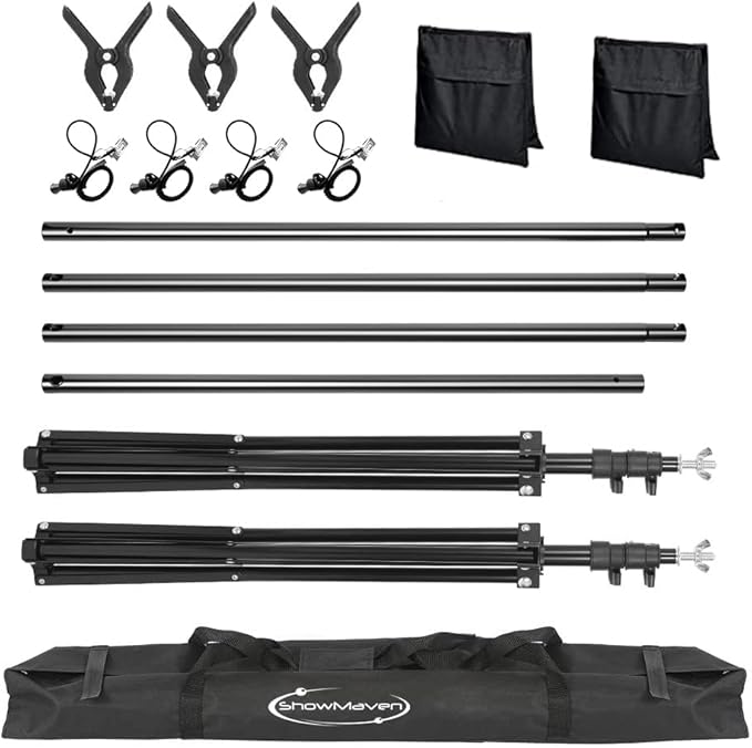 Backdrop Stand, 6.4ft x 10ft Adjustable Photo Background Stand with Carry Bag for Photography Photo Video Studio, Baby Shower, Birthday Party (6.4ftx10ft)