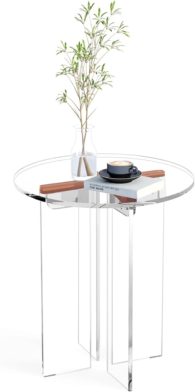 Acrylic Small Coffee Table, Round Accent End Table, Minimalist Bedside Nightstand, Side Tables Living Room, Bedroom Office Indoor Home Decor, Transparent Brown