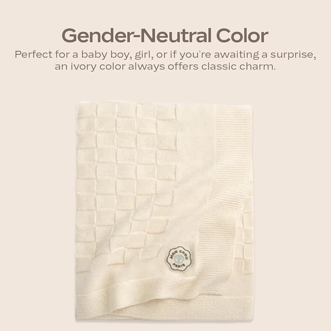 MON CHOU Knit Baby Blanket for Boys & Girls - Luxuriously Soft Pima Cotton for Crib, Nursery, or Stroller - Lightweight, Breathable Organic Cotton Baby Blanket - 30” x 37” (Ivory)