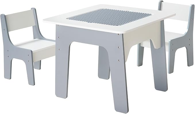 VEVOR Kid Activity Table and 2 Chairs Set, 23*23*20inch Graffiti & Building Blocks Double-Sided Tabletop, Toddler Play Table with Storage for Kids 3+ Years, Large Storage Space, Gift for Boys & Girls