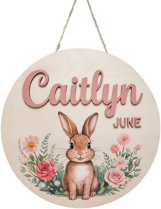 Personalized Name Sign for Nursery, Rabbit Sign for Baby Door Decor, Newborn Gifts for Girl, Girls Nursery Wall Art Bedroom Decorations, Mother's Day Gifts for New Mom Dad Gift