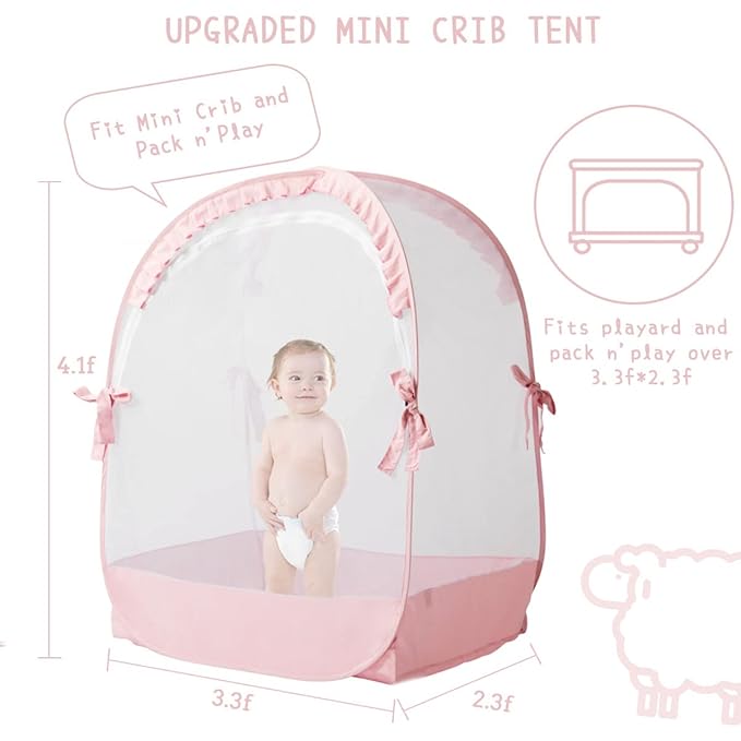 Pack N Play Tent, Baby Mini Crib Tent to Keep Baby in, Crib Net for Pack and Play, Mini Cribs & Play Yard (39.6" L x 27.6" W x 49.2" H)